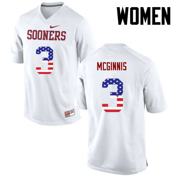 Women Oklahoma Sooners #3 Connor McGinnis College Football USA Flag Fashion Jerseys-White - Click Image to Close